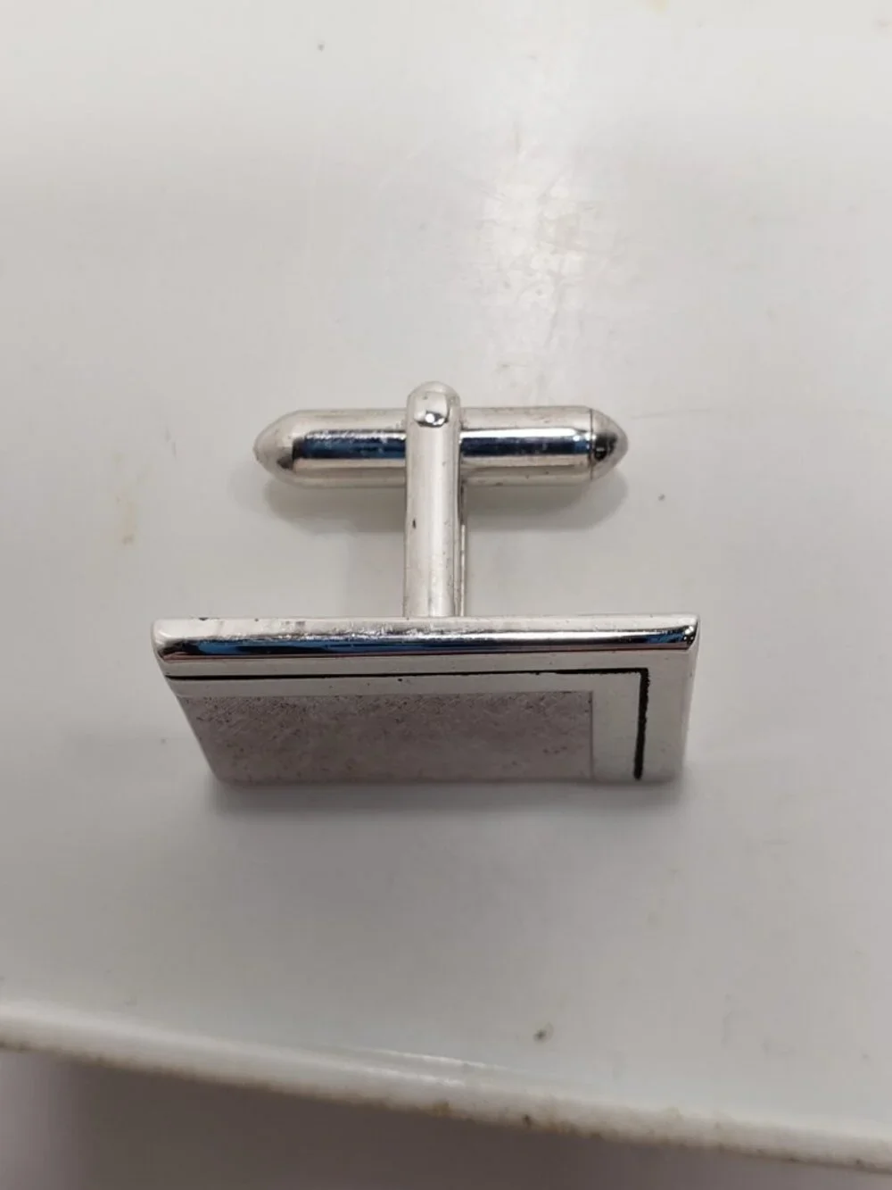 Vintage Rectangular Textured Mid Century Silver Tone Cufflinks